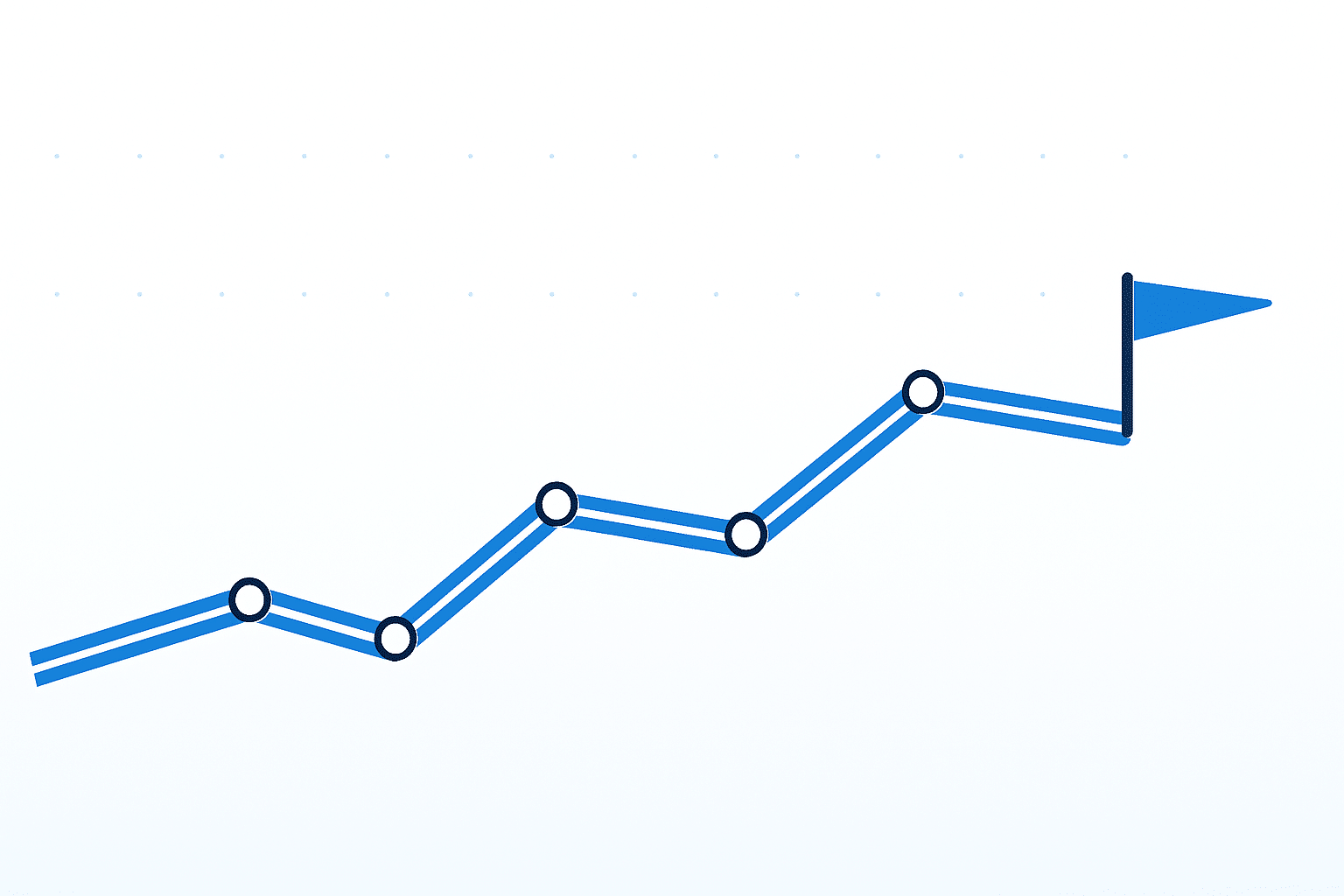 Minimalist upward route with milestones and a flag, symbolizing AIQ’s structured, measurable approach to safe, ethical AI adoption